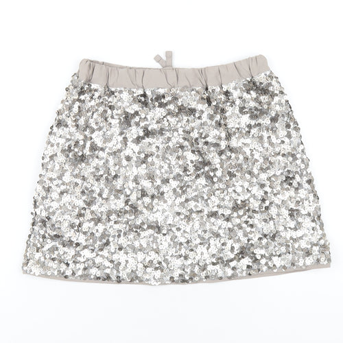 Marks and Spencer Girls Grey Polyester A-Line Skirt Size 9-10 Years Regular Drawstring - Sequin