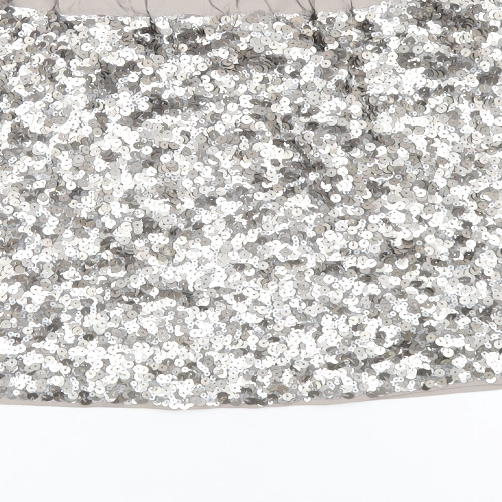 Marks and Spencer Girls Grey Polyester A-Line Skirt Size 9-10 Years Regular Drawstring - Sequin