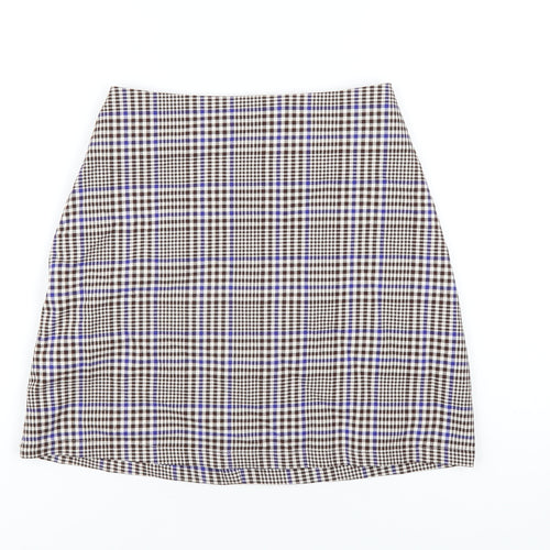 Monki Womens Multicoloured Plaid Polyester A-Line Skirt Size 6 Zip