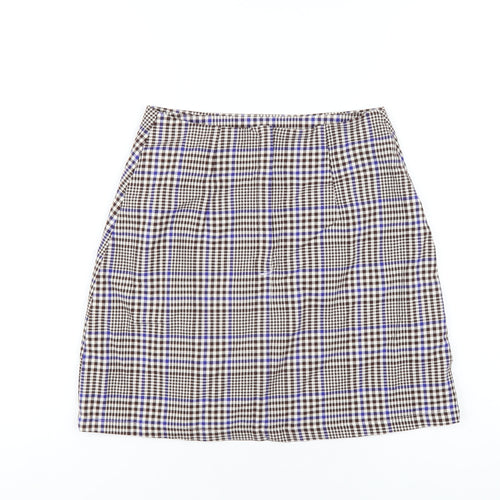 Monki Womens Multicoloured Plaid Polyester A-Line Skirt Size 6 Zip