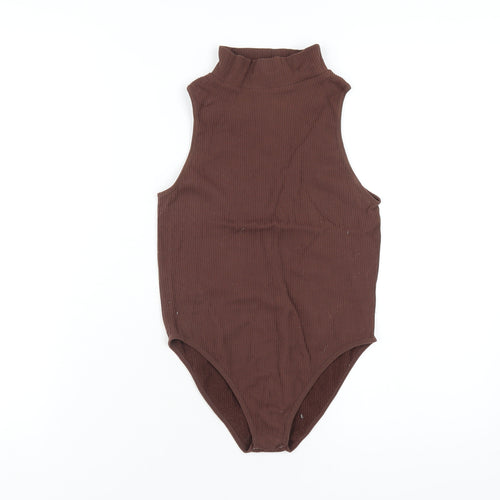 Zara Womens Brown Polyamide Bodysuit One-Piece Size XS Snap