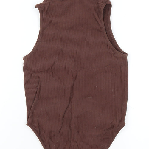 Zara Womens Brown Polyamide Bodysuit One-Piece Size XS Snap