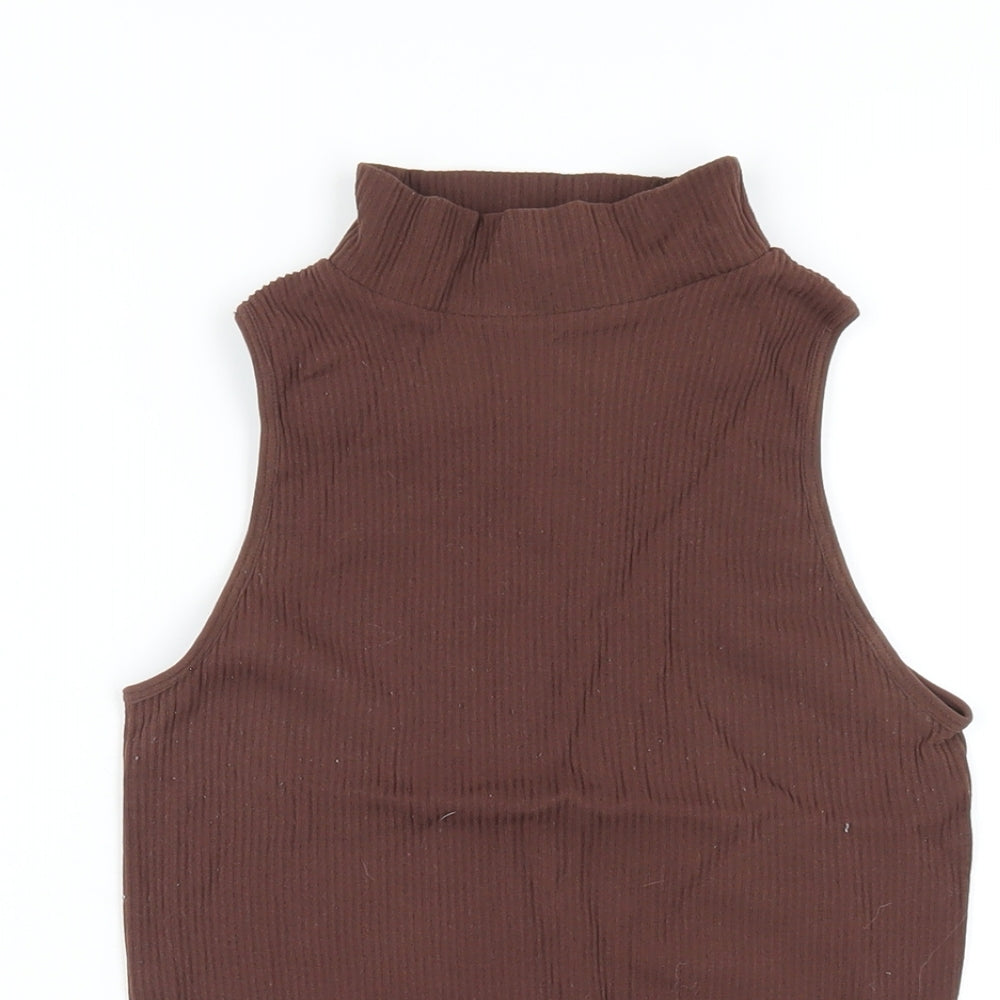 Zara Womens Brown Polyamide Bodysuit One-Piece Size XS Snap
