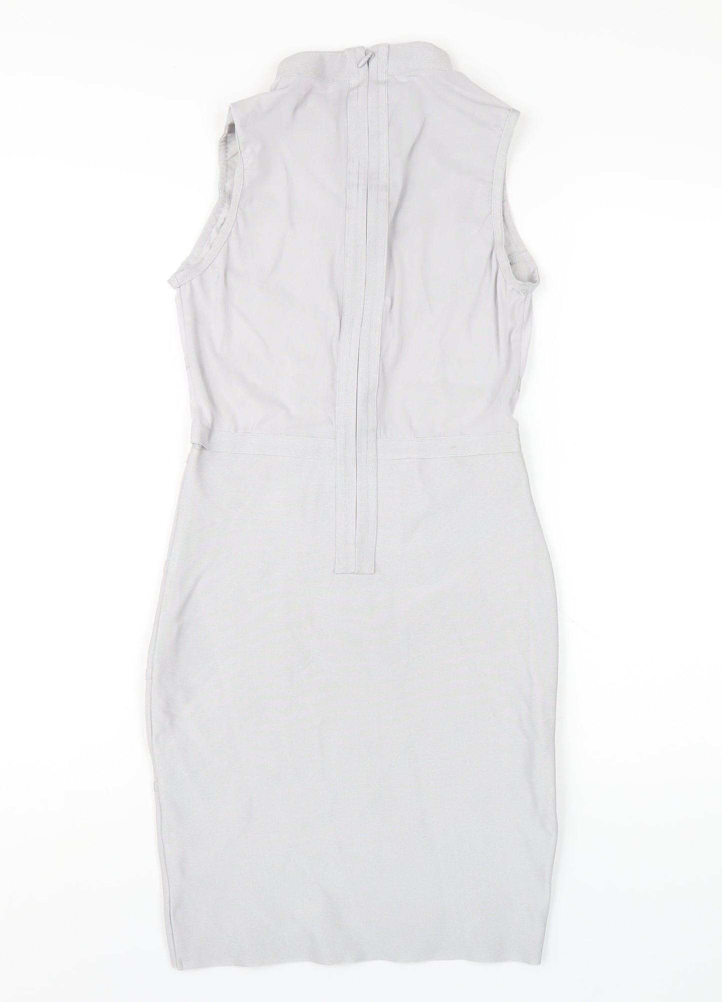 Pink Boutique Womens Grey Polyester Bodycon Size 10 Round Neck Zip