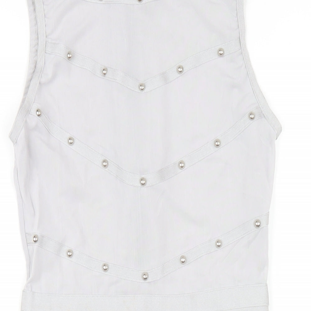 Pink Boutique Womens Grey Polyester Bodycon Size 10 Round Neck Zip