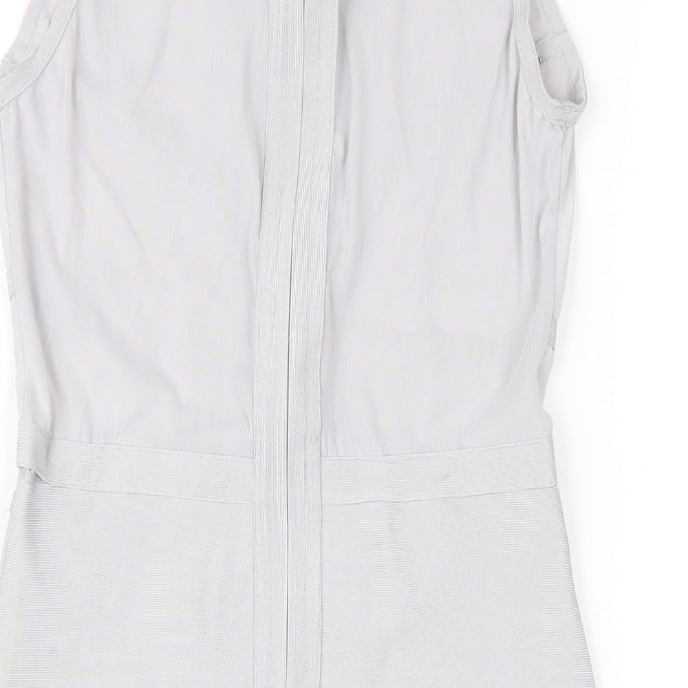 Pink Boutique Womens Grey Polyester Bodycon Size 10 Round Neck Zip