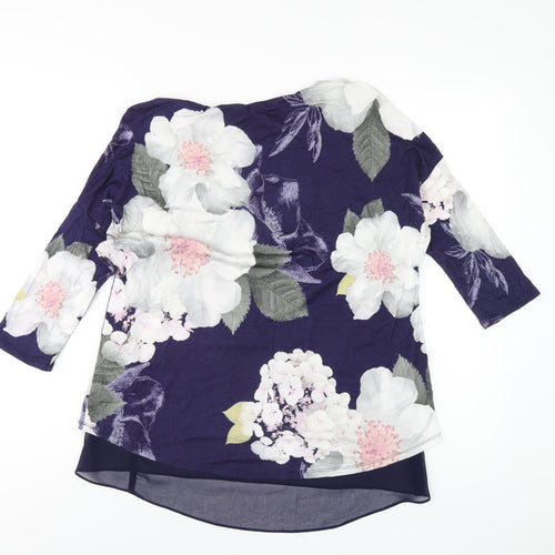 Phase Eight Womens Blue Floral Viscose Basic T-Shirt Size 12 Round Neck