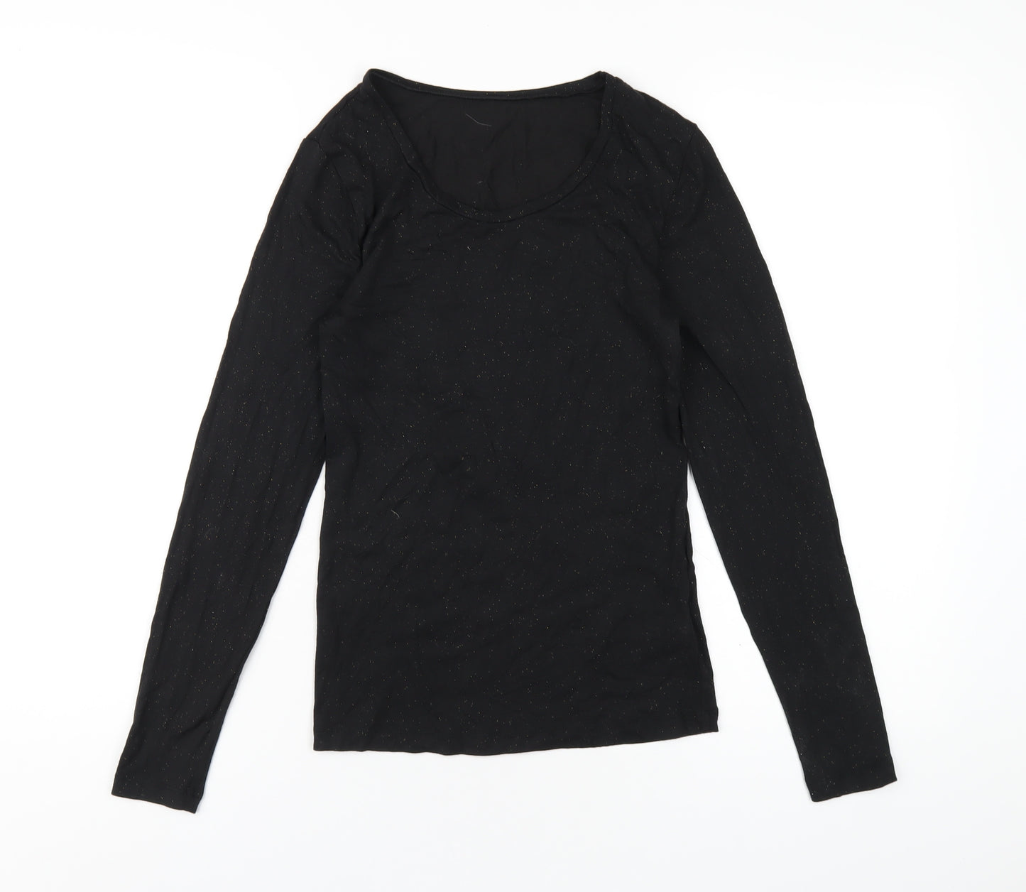 Marks and Spencer Womens Black Acrylic Basic T-Shirt Size 12 Scoop Neck