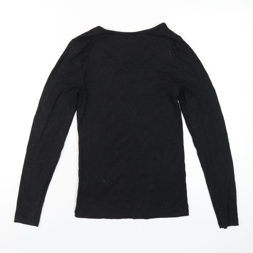 Marks and Spencer Womens Black Acrylic Basic T-Shirt Size 12 Scoop Neck