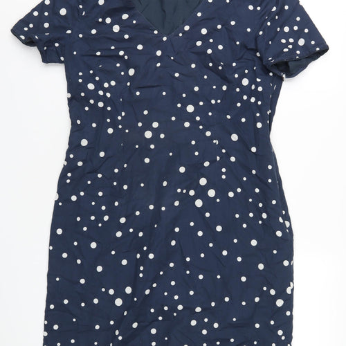 Jaeger Womens Blue Polka Dot Cotton Ball Gown Size 14 V-Neck Zip