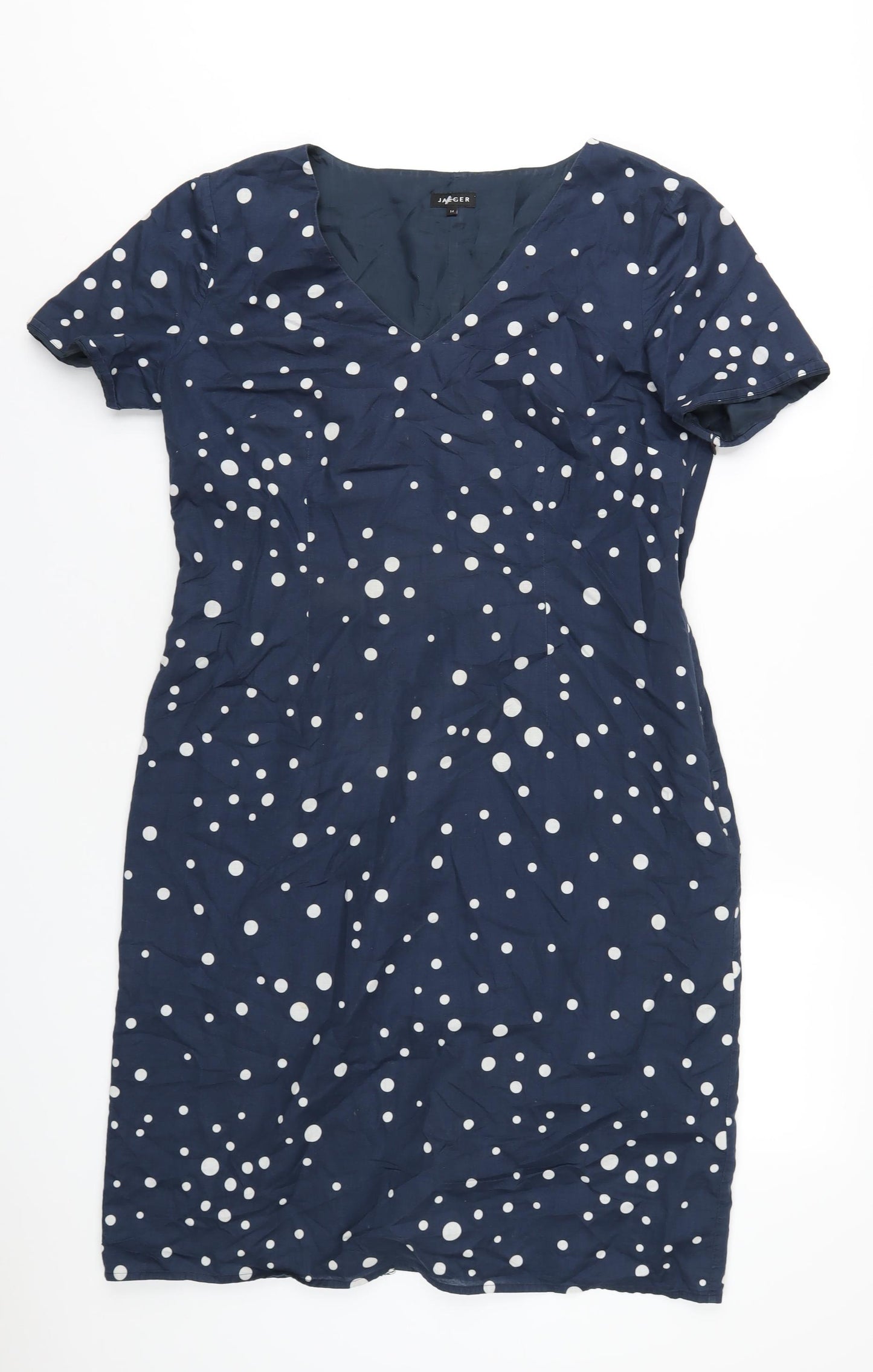 Jaeger Womens Blue Polka Dot Cotton Ball Gown Size 14 V-Neck Zip