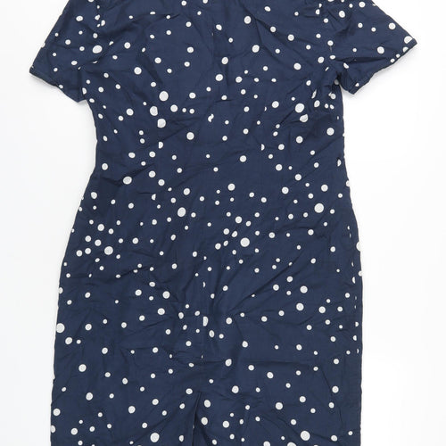 Jaeger Womens Blue Polka Dot Cotton Ball Gown Size 14 V-Neck Zip