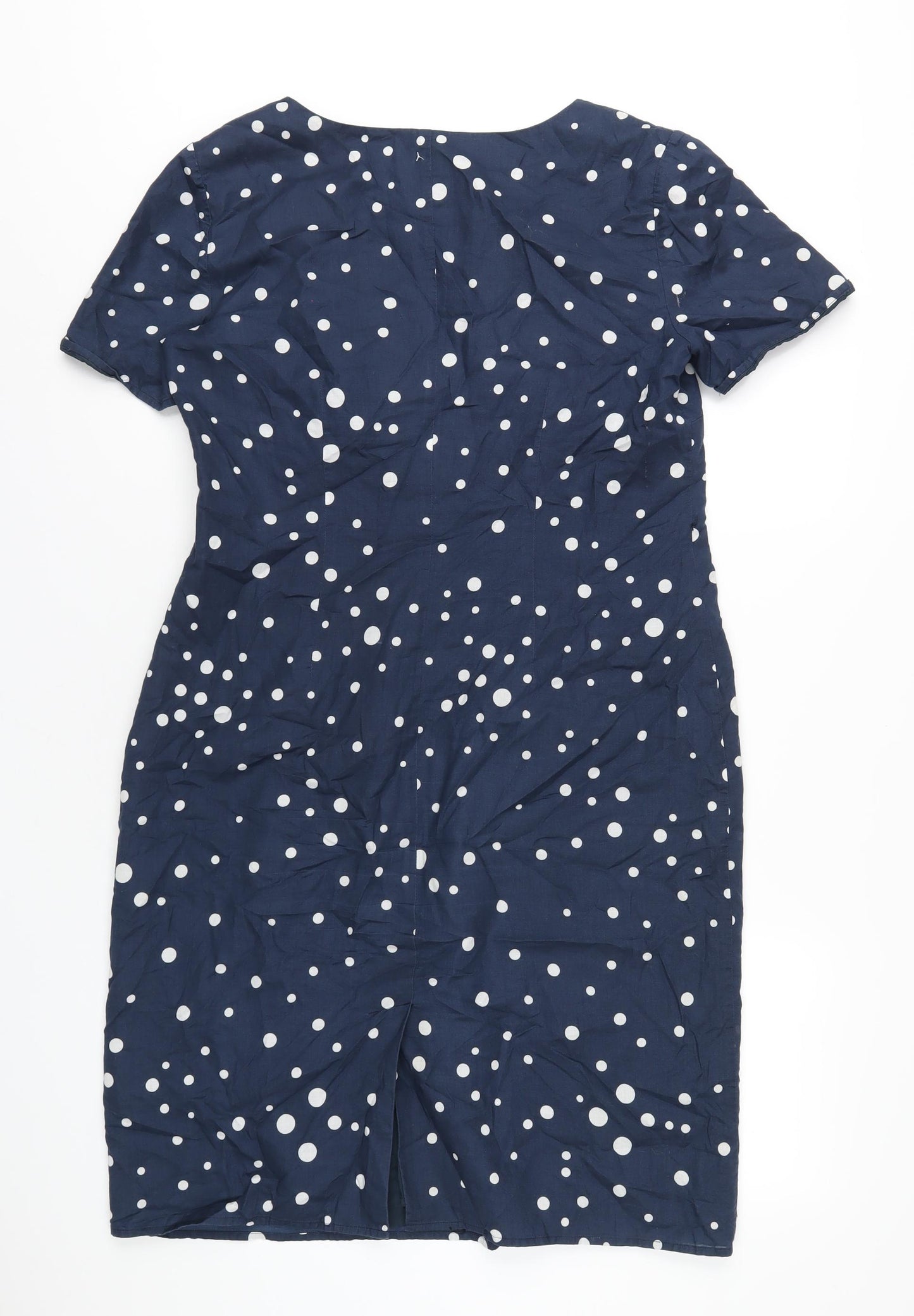 Jaeger Womens Blue Polka Dot Cotton Ball Gown Size 14 V-Neck Zip