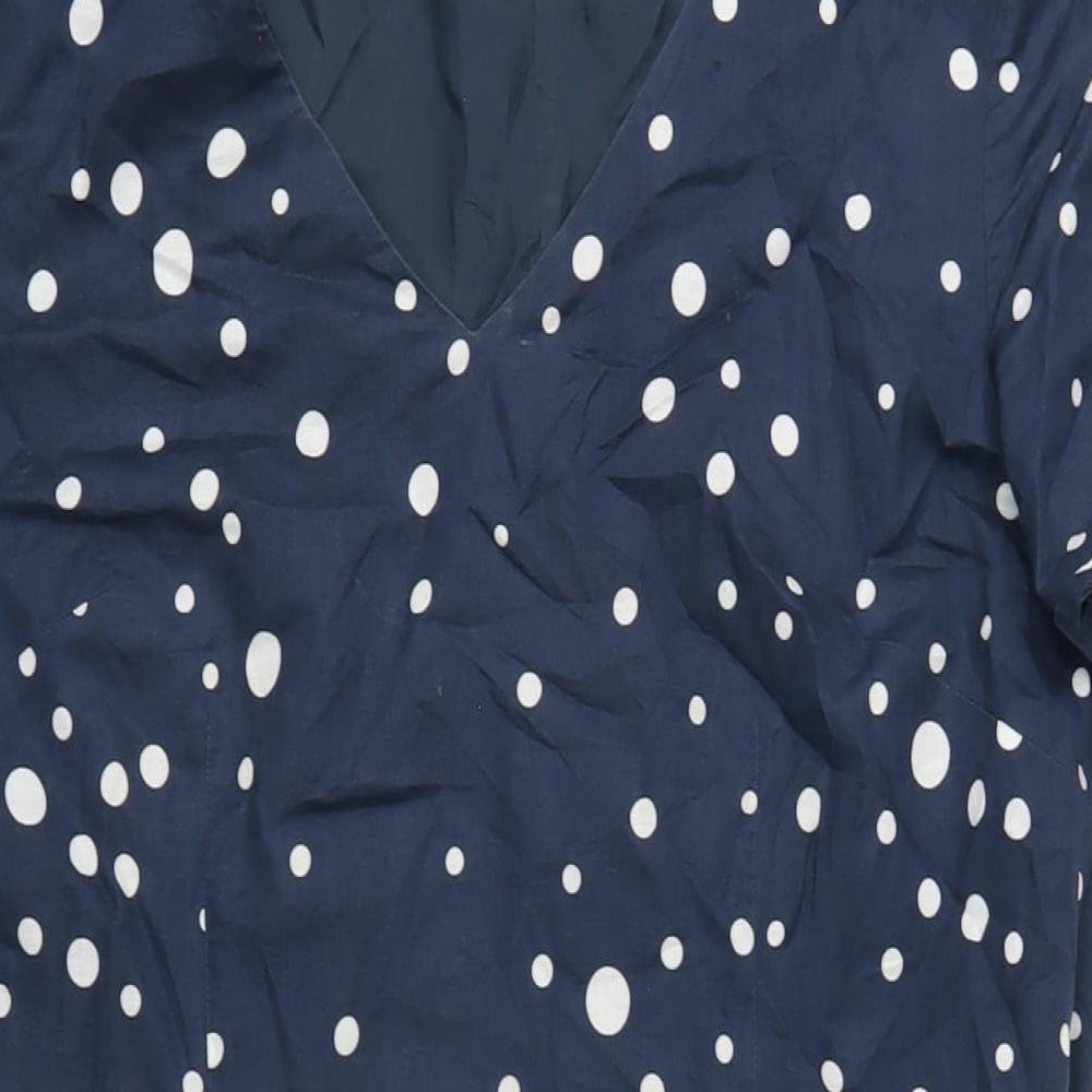 Jaeger Womens Blue Polka Dot Cotton Ball Gown Size 14 V-Neck Zip