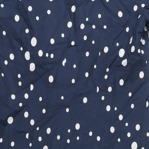 Jaeger Womens Blue Polka Dot Cotton Ball Gown Size 14 V-Neck Zip