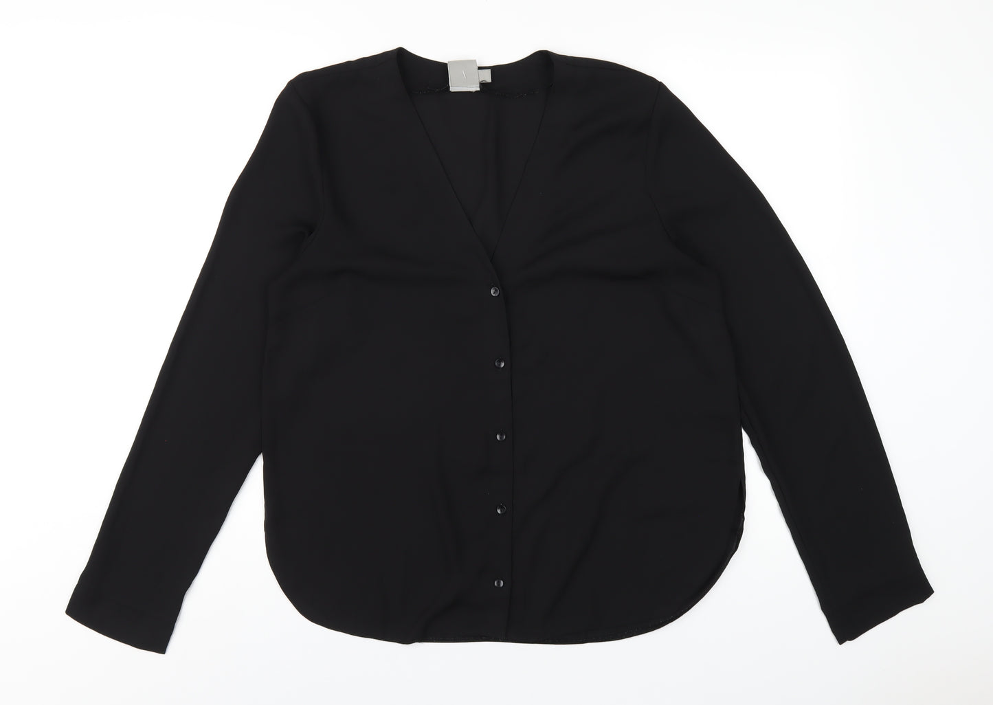 ASOS Womens Black Polyester Basic Button-Up Size 14 V-Neck