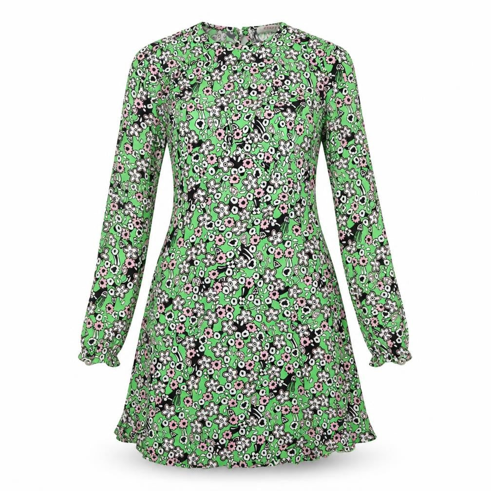 Finery Womens Green Floral Viscose A-Line Size 10 Round Neck Zip