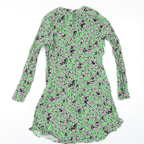 Finery Womens Green Floral Viscose A-Line Size 10 Round Neck Zip