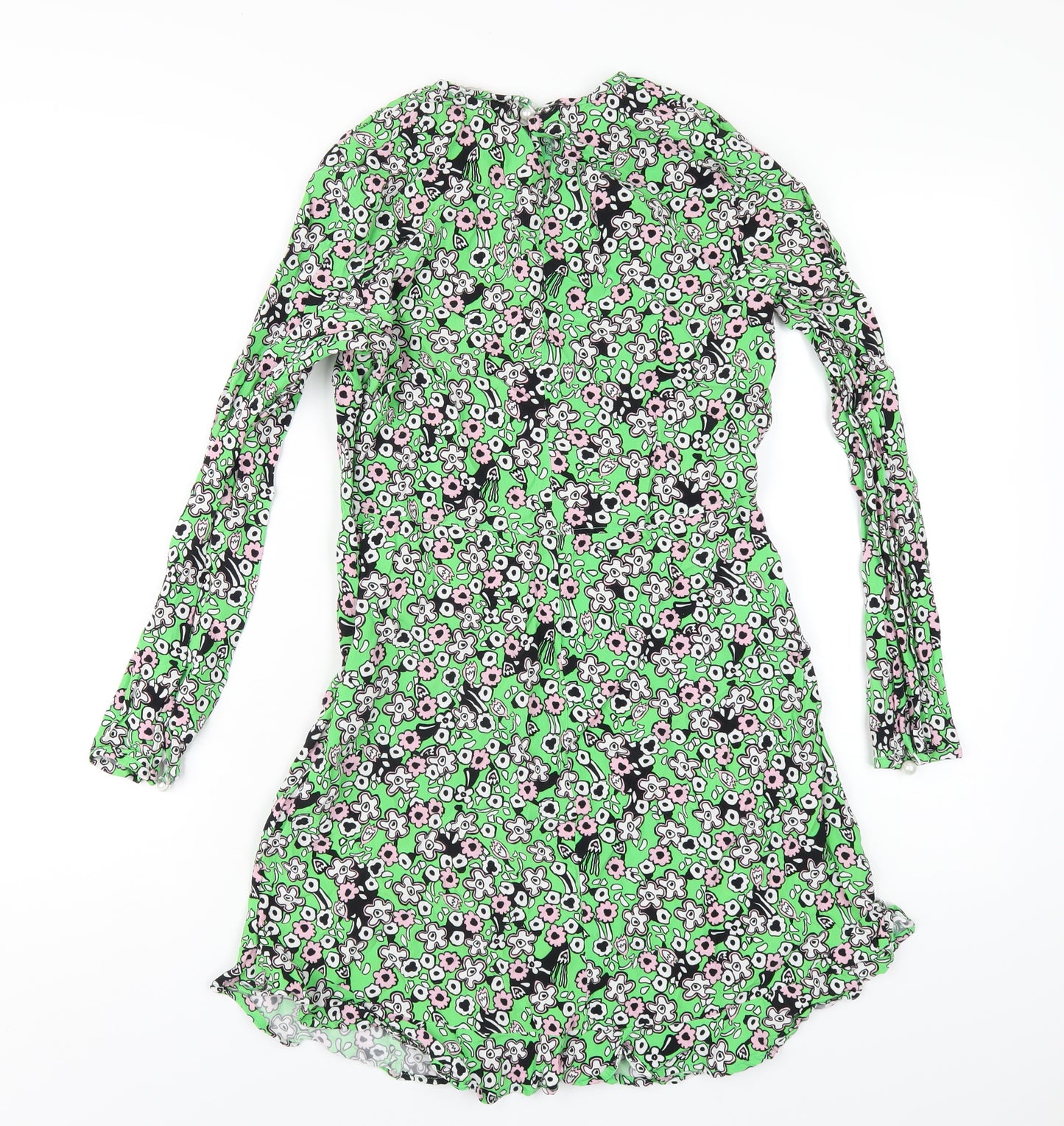 Finery Womens Green Floral Viscose A-Line Size 10 Round Neck Zip