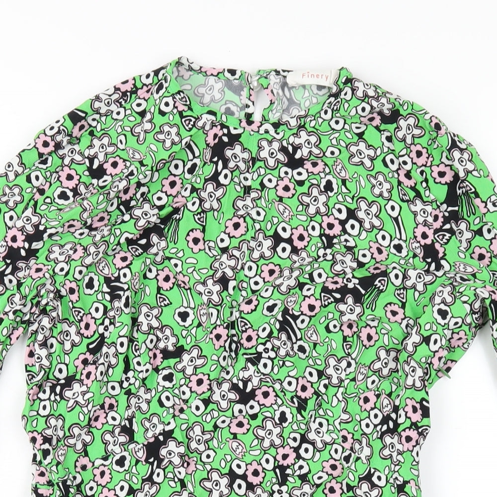 Finery Womens Green Floral Viscose A-Line Size 10 Round Neck Zip