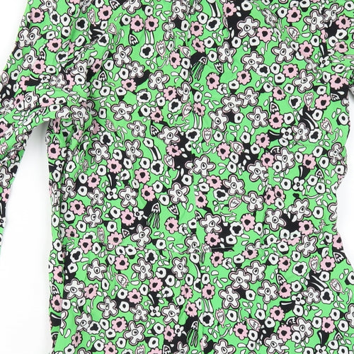 Finery Womens Green Floral Viscose A-Line Size 10 Round Neck Zip