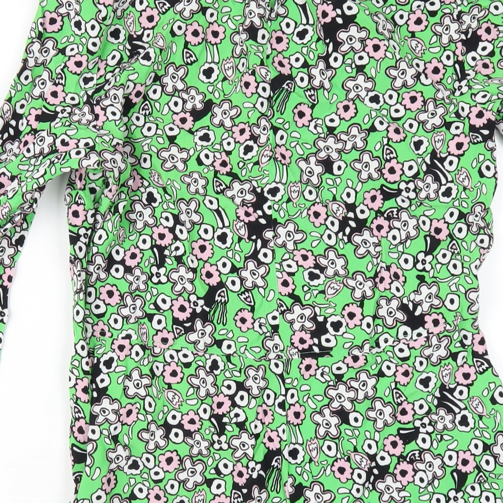 Finery Womens Green Floral Viscose A-Line Size 10 Round Neck Zip
