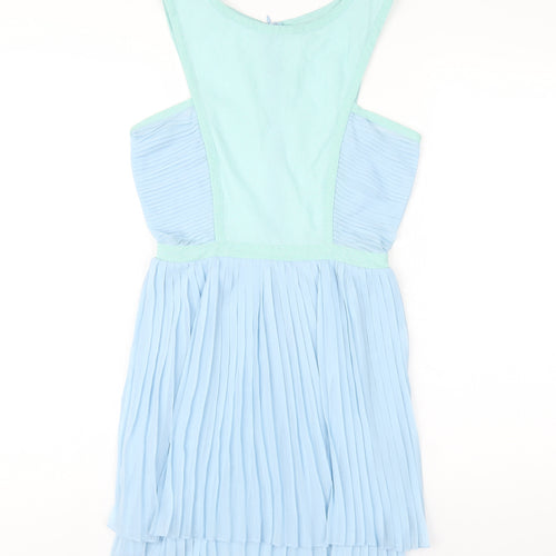 Missguided Womens Blue Polyester A-Line Size 8 Round Neck Zip