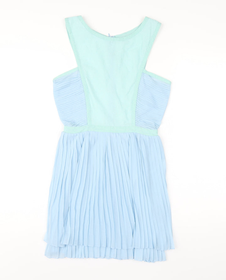 Missguided Womens Blue Polyester A-Line Size 8 Round Neck Zip