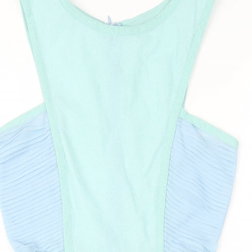 Missguided Womens Blue Polyester A-Line Size 8 Round Neck Zip