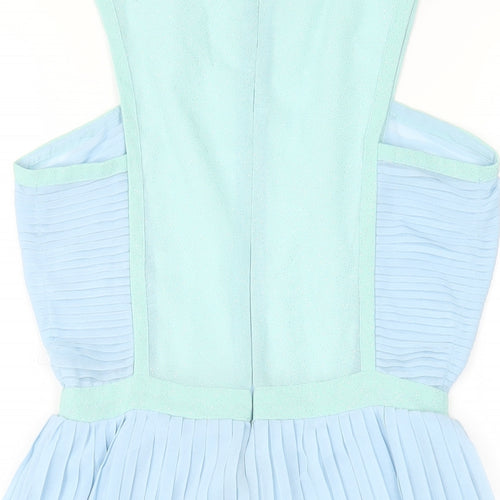 Missguided Womens Blue Polyester A-Line Size 8 Round Neck Zip