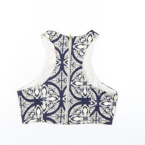 Ally Womens Blue Geometric Cotton Basic Tank Size 12 Round Neck