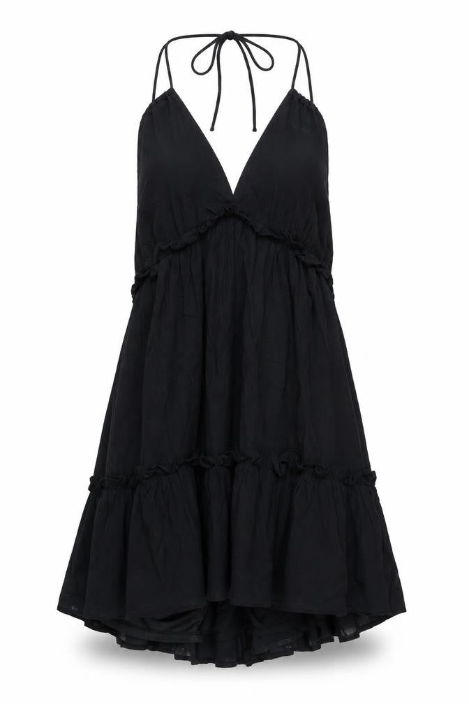 Front view of H&M women’s black cotton a-line, size L, v-neck pullover