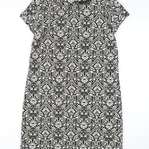 Zara Womens Black Geometric Polyester A-Line Size XS Round Neck Button