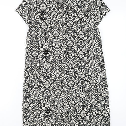Zara Womens Black Geometric Polyester A-Line Size XS Round Neck Button