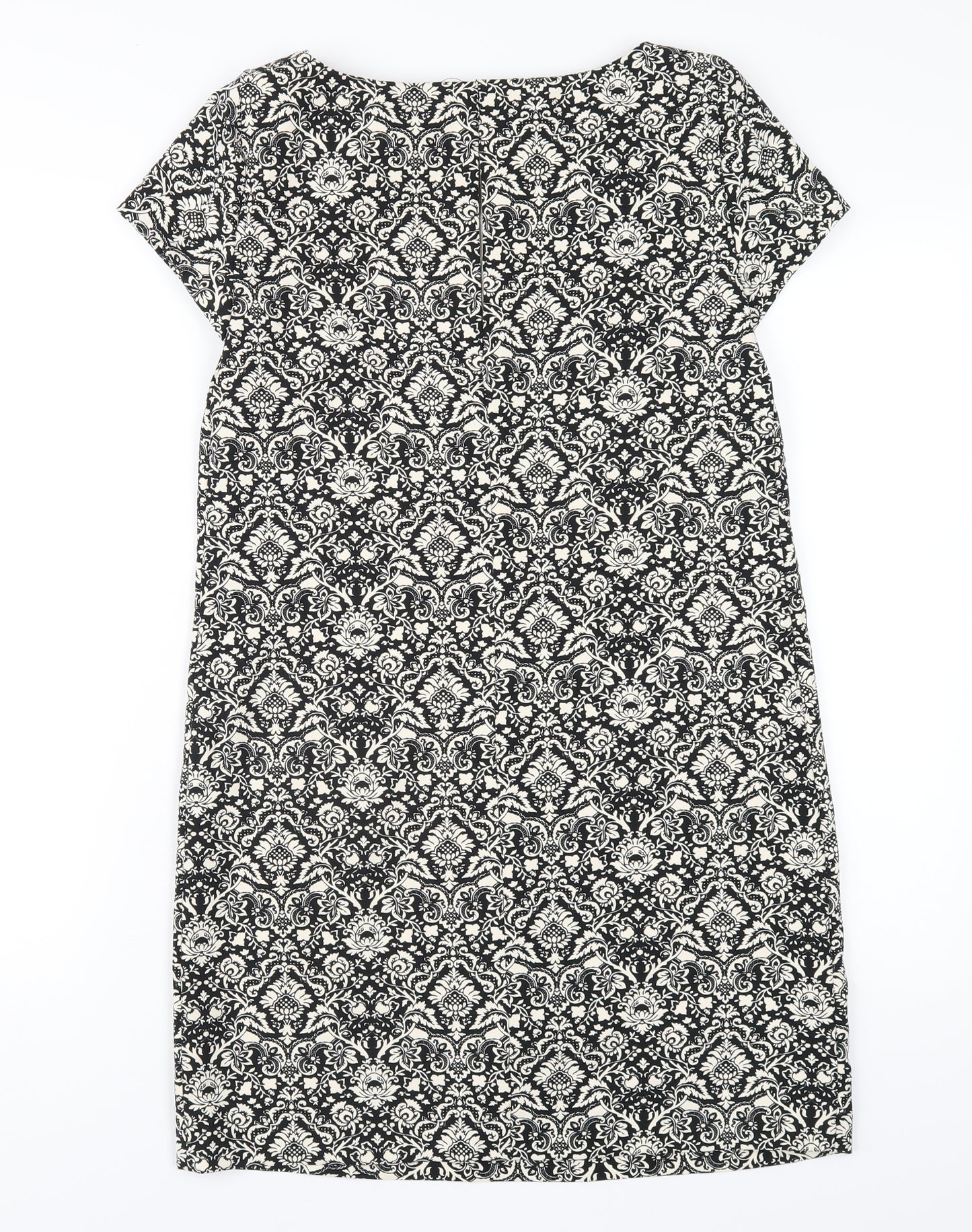 Zara Womens Black Geometric Polyester A-Line Size XS Round Neck Button