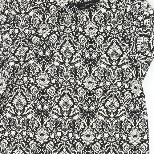 Zara Womens Black Geometric Polyester A-Line Size XS Round Neck Button