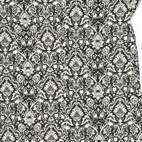 Zara Womens Black Geometric Polyester A-Line Size XS Round Neck Button