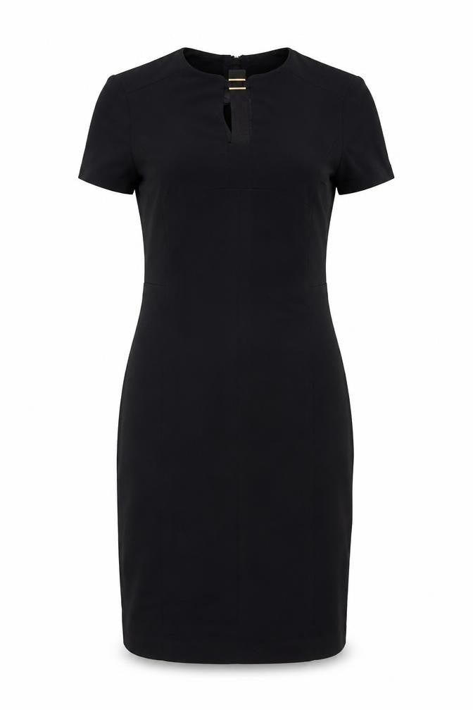 Front view of marksand women’s blue polyester bodycon, size UK 8, round neck zip