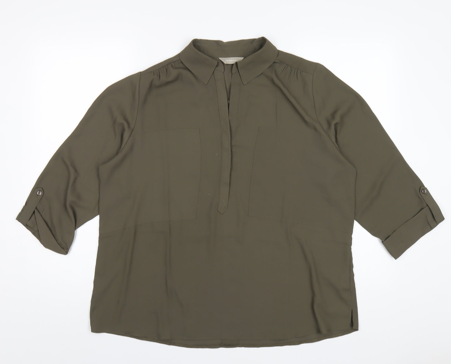 Anthology Womens Green Polyester Basic Blouse Size 16 Collared