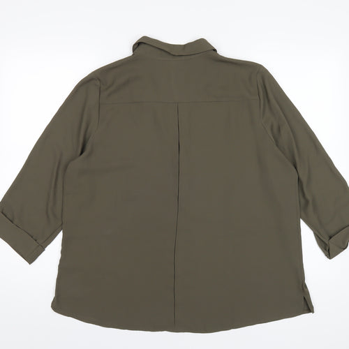 Anthology Womens Green Polyester Basic Blouse Size 16 Collared