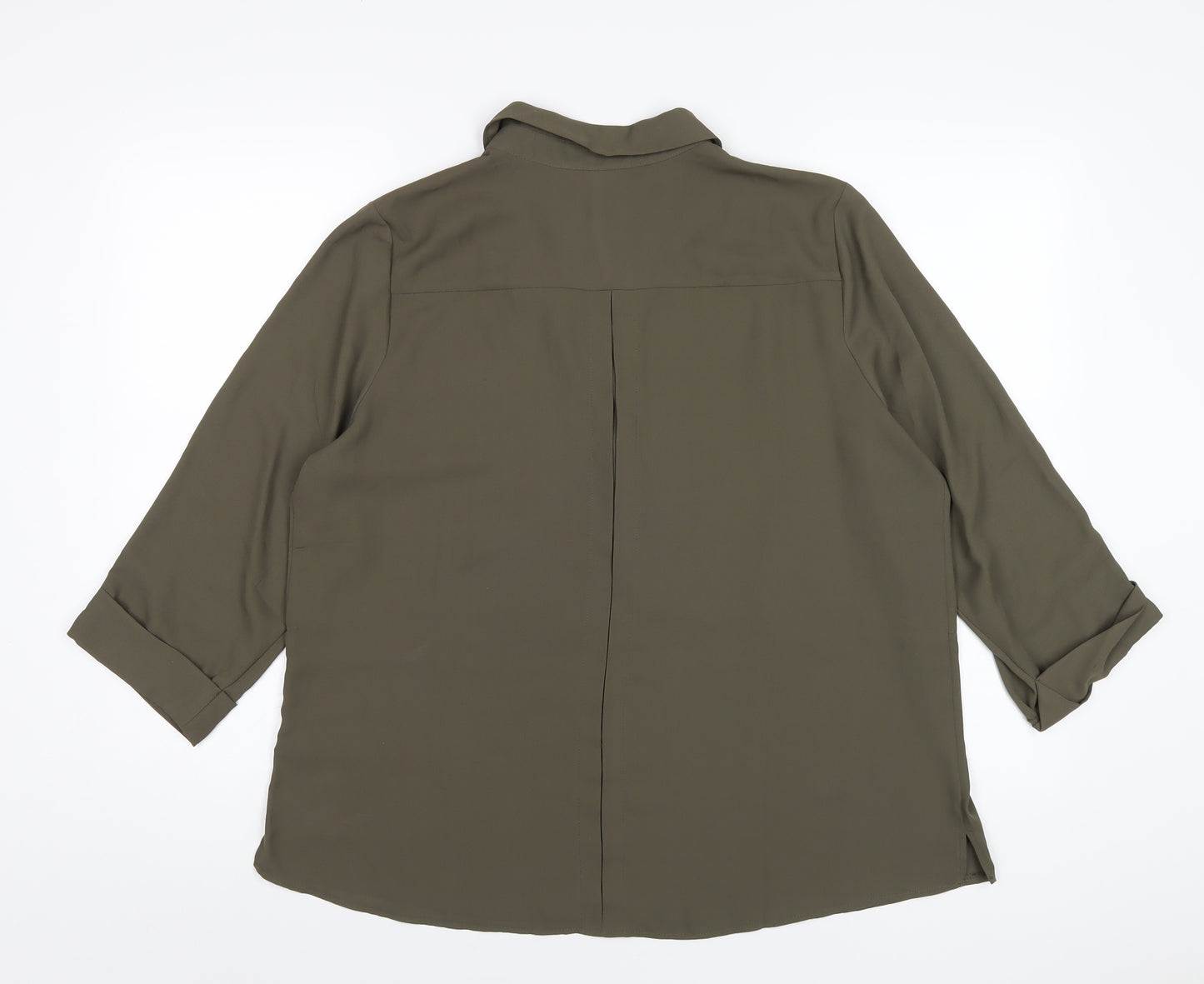 Anthology Womens Green Polyester Basic Blouse Size 16 Collared