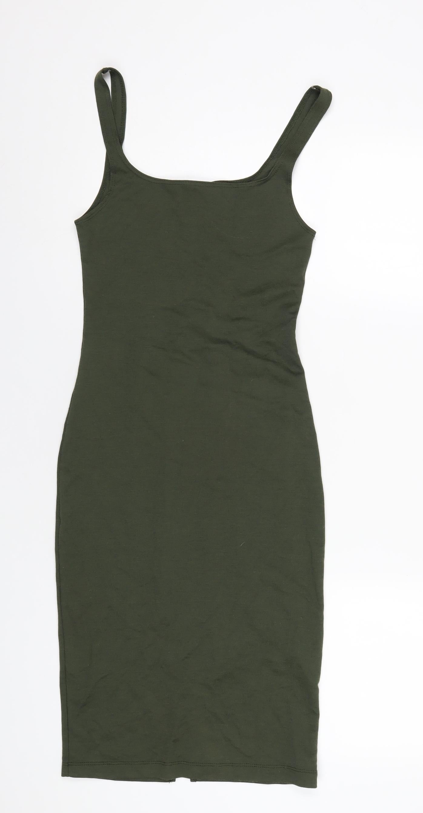 Zara Womens Green Polyester Bodycon Size S Scoop Neck Pullover