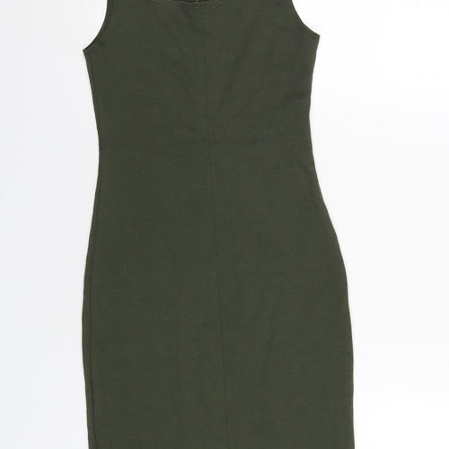Zara Womens Green Polyester Bodycon Size S Scoop Neck Pullover
