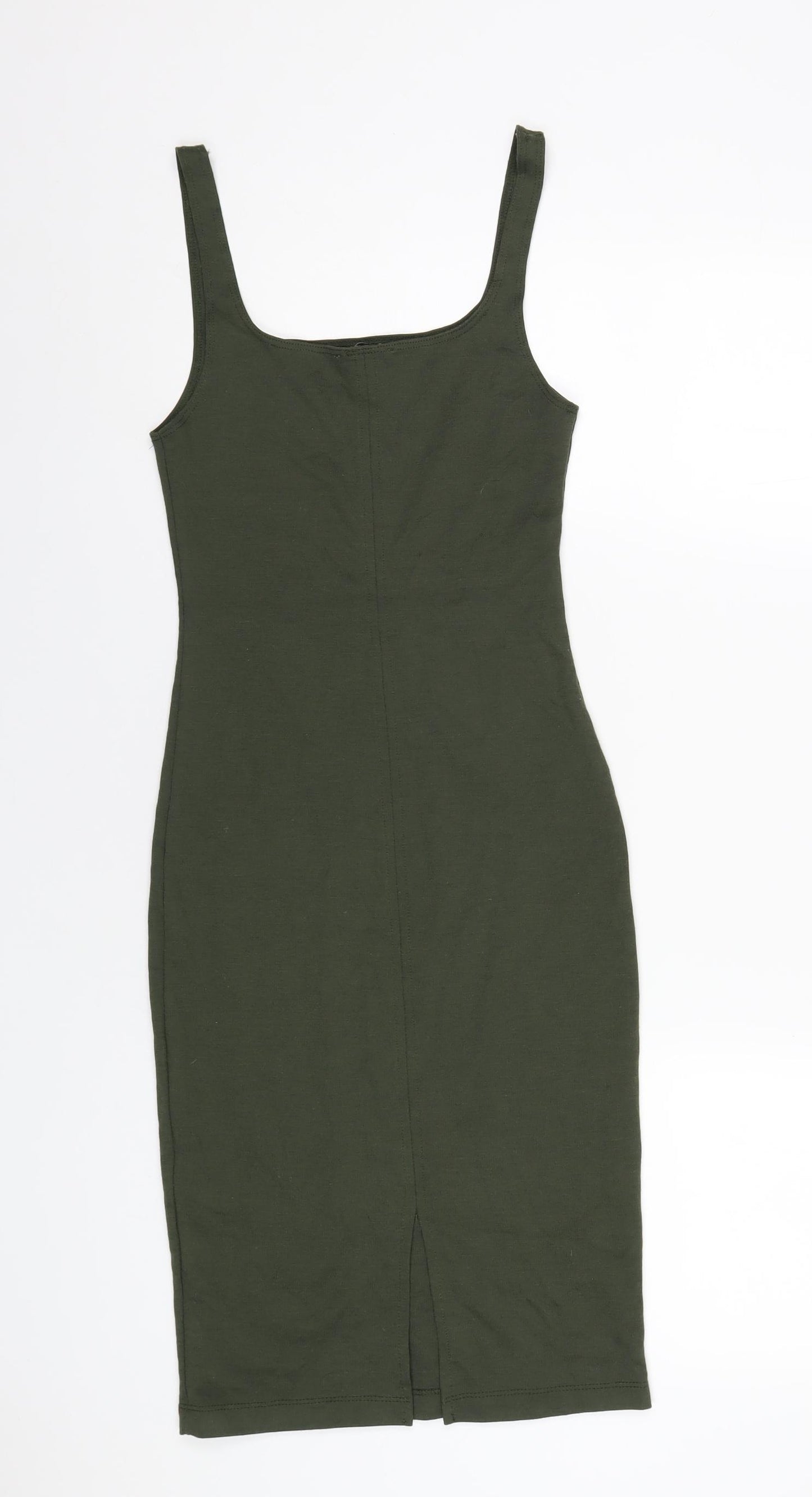 Zara Womens Green Polyester Bodycon Size S Scoop Neck Pullover