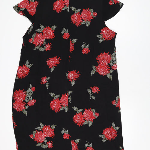 Bonmarché Womens Black Floral Viscose Shift Size 22 Round Neck Zip