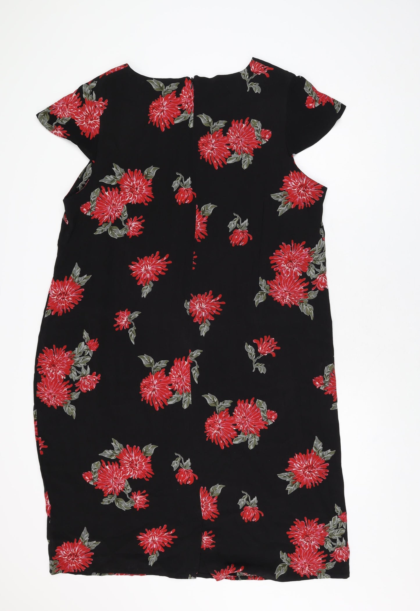 Bonmarché Womens Black Floral Viscose Shift Size 22 Round Neck Zip