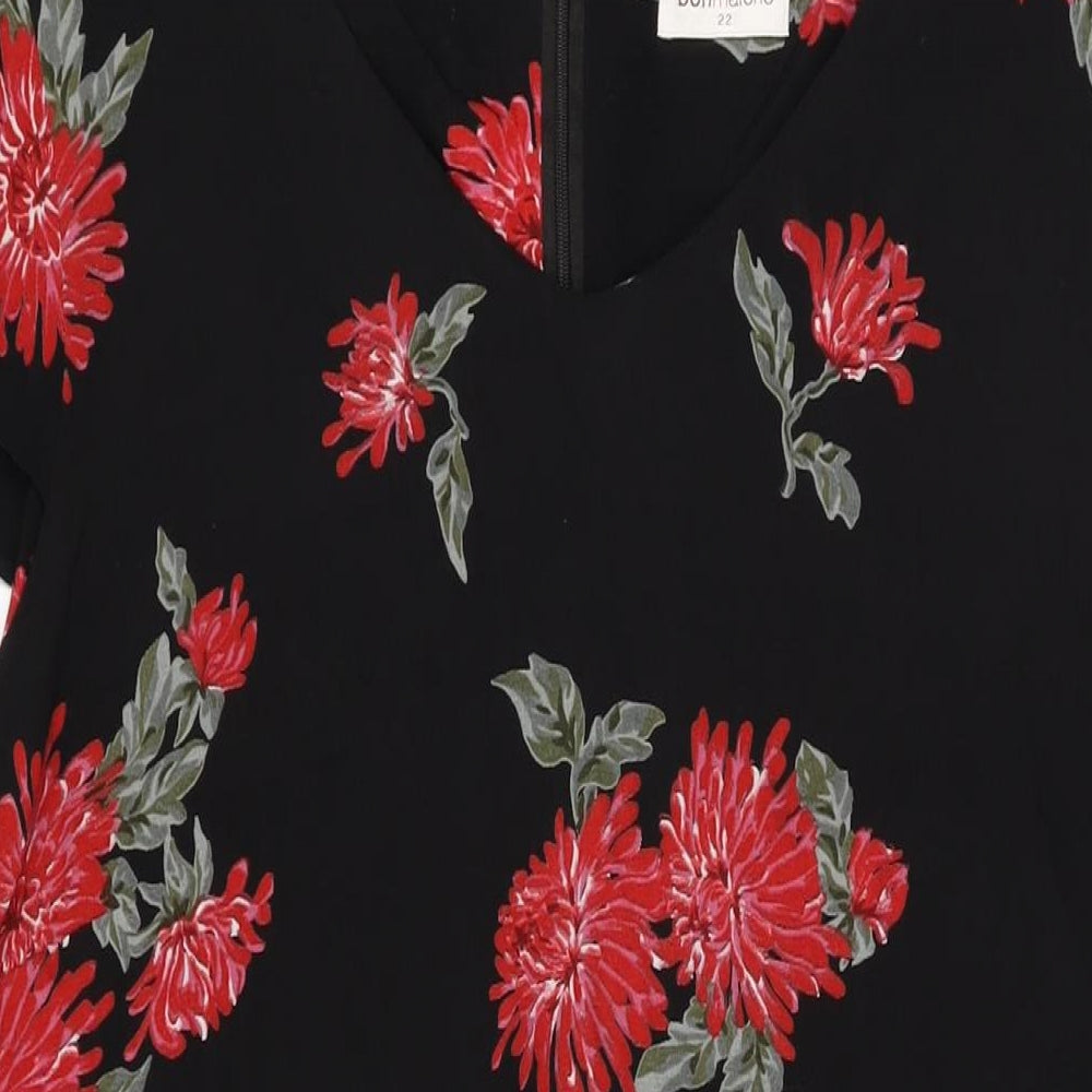 Bonmarché Womens Black Floral Viscose Shift Size 22 Round Neck Zip