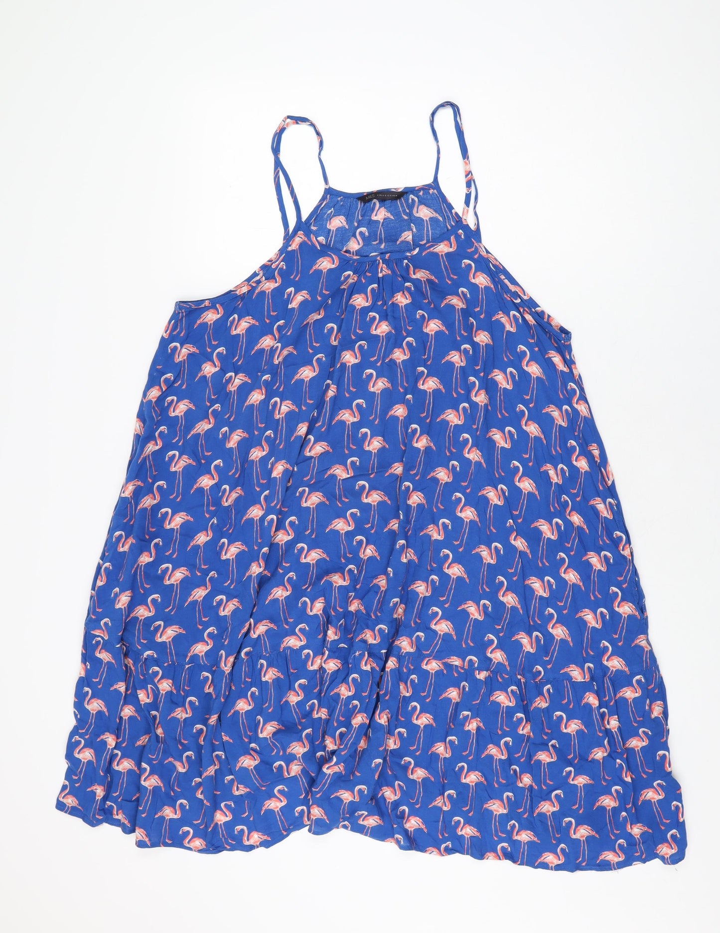 Marks and Spencer Womens Blue Geometric Viscose Shift Size 16 Scoop Neck Pullover - Flamingo
