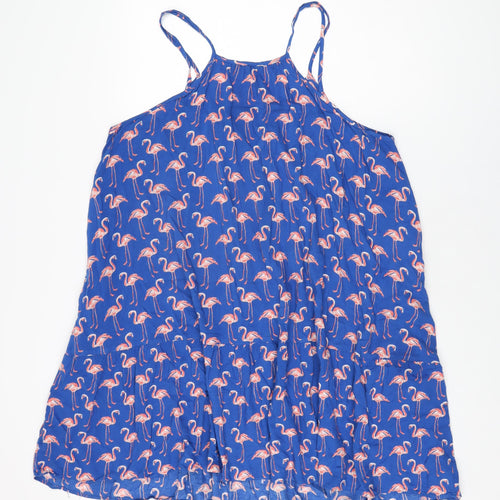 Marks and Spencer Womens Blue Geometric Viscose Shift Size 16 Scoop Neck Pullover - Flamingo