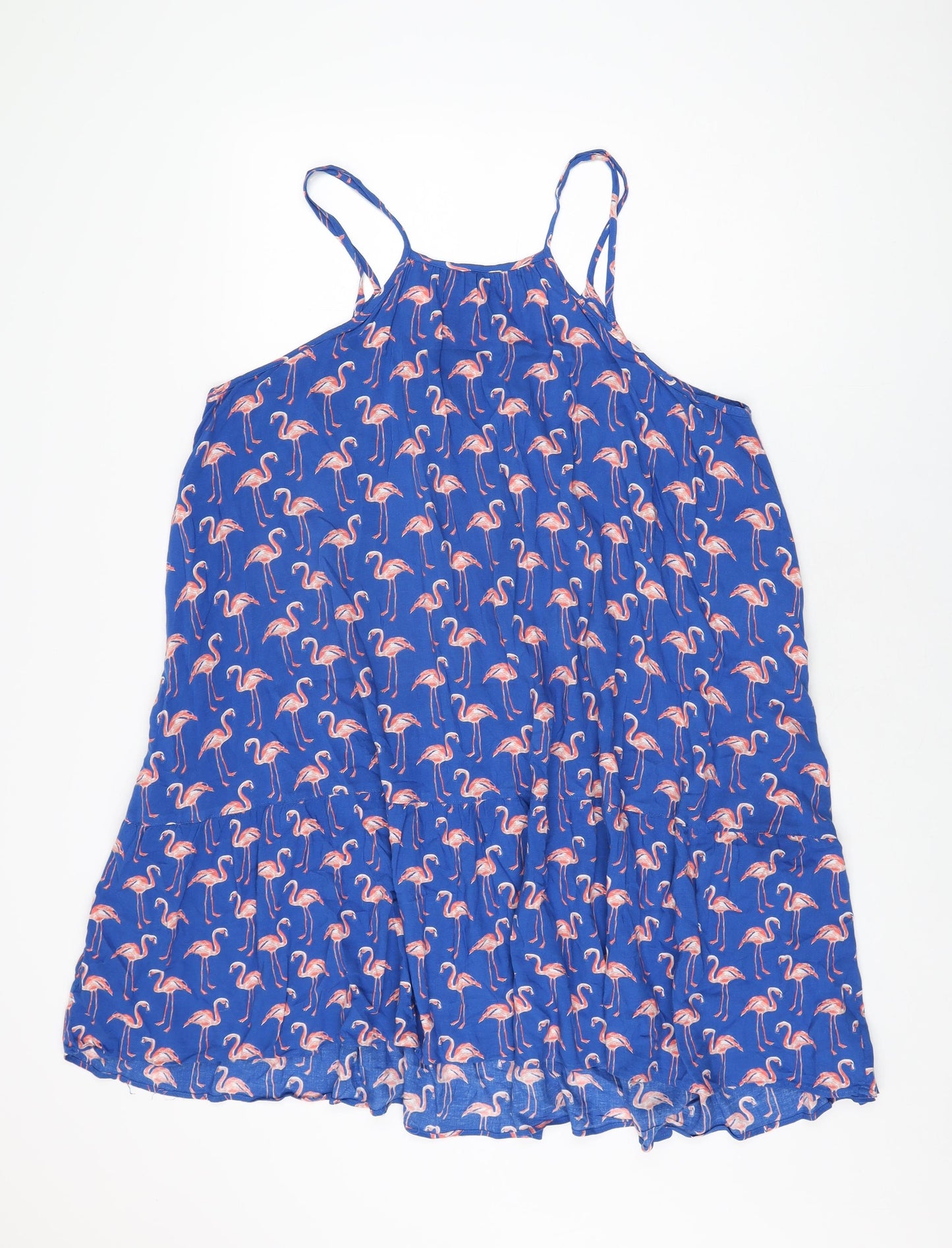 Marks and Spencer Womens Blue Geometric Viscose Shift Size 16 Scoop Neck Pullover - Flamingo